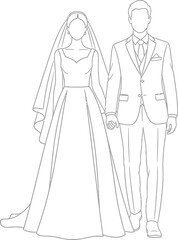 Elegantly simplified wedding illustration featuring a faceless bride and groom minimalist style