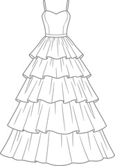 Obraz premium Elegant layered gown illustration for fashion design projects and creative works minimalist sketch
