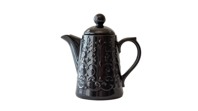Elegant black ornate coffee pot adds classic charm to kitchen decor and serving