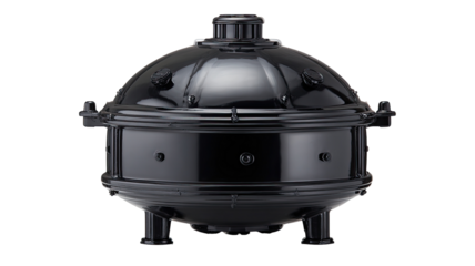 Black pressure cooker studio shot, kitchen appliance