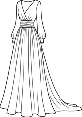 Elegant long sleeve dress illustration showcasing a v neckline and flowing skirt design