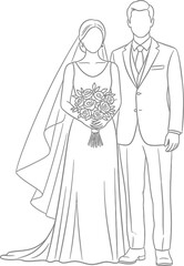 Elegant wedding couple line art illustration celebrating love and commitment for anniversaries