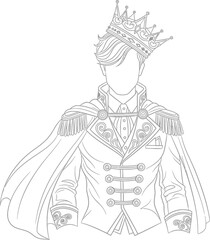 Elegant monochrome artwork depicting a regal figure with detailed crown and formal attire