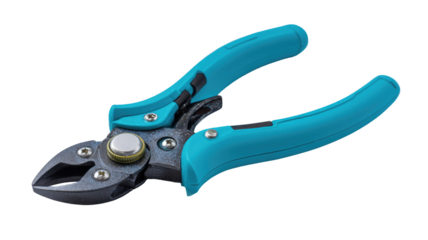 Close-up of a pair of precision nippers with teal handles