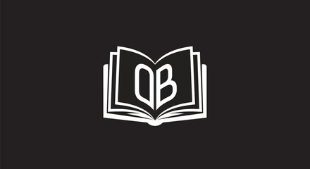 Open book with stylized letters OB on pages representing education and knowledge.