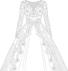 Elegant wedding dress with delicate floral lace design and long sleeves illustration showcase