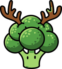 Whimsical broccoli character adorned with antler headgear promoting healthy nutrition