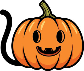 A charmingly rendered cartoon pumpkin radiates festive cheer with whimsical facial features and