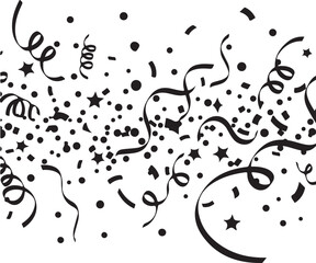 Fototapeta premium Black confetti and streamers on white background celebration pattern party