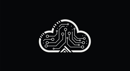 Digital cloud concept with integrated circuit board technology and network connections.