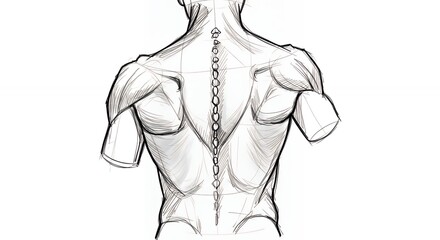 Artistic anatomical study of the human back and spine in detailed sketch style