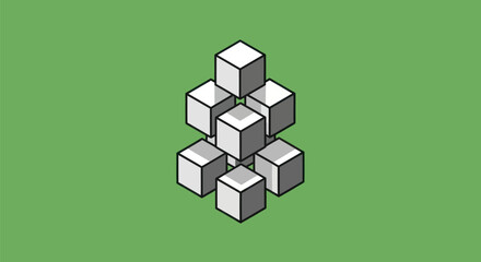 Stack of white isometric cubes in a minimalist style.