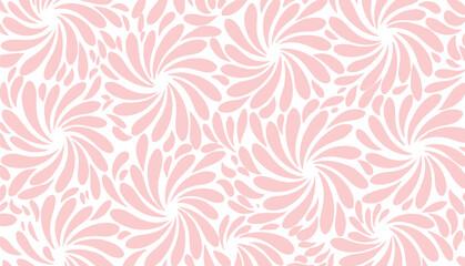 Seamless pattern of swirling pink petal shapes on white background abstract