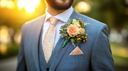 Groom's boutonniere, sunset park wedding