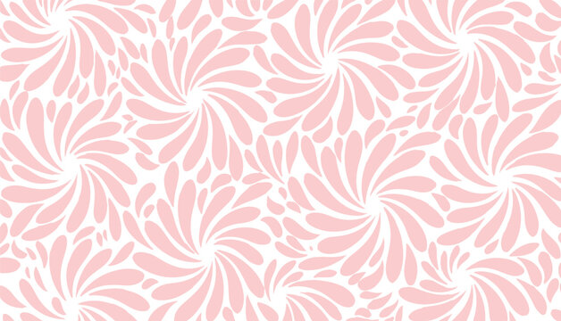 Seamless pattern of swirling pink petal shapes on white background abstract