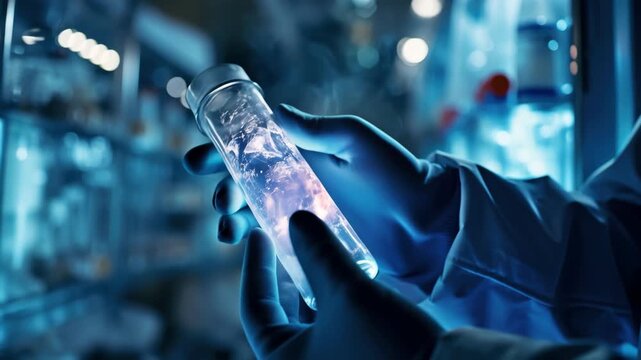 Test tube with egg donation from Liquid Nitrogen cryo storage in IVF lab, concept of cryopreservation