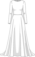 Elegant bridal gown illustration with long sleeves showcases timeless design and craftsmanship