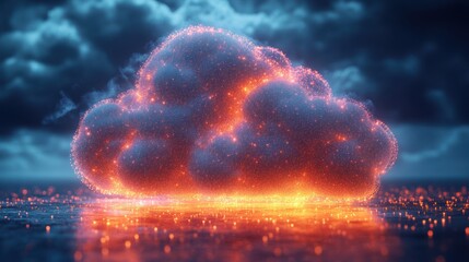 Fiery digital cloud, dramatic sky background, futuristic, concept