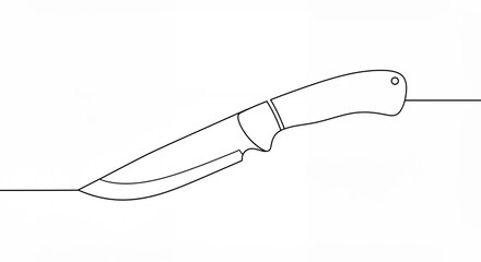 Line drawing of a hunting knife isolated on white background
