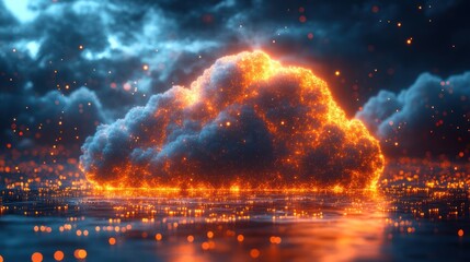 Fiery Cloud over Cityscape at Night
