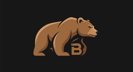 Powerful Brown Bear with Letter B Logo Design.