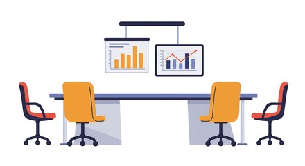 Fototapeta premium Modern conference room illustration with graphs on display for business and strategy