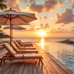 Fototapeta premium Golden Hour Serenity Tropical Resort Paradise Sunset Ambiance