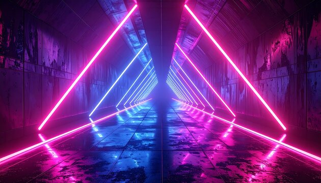 Neon tunnel with triangular walls