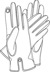 Sketch of protective work gloves for gardening or industrial use with detailed outline drawing