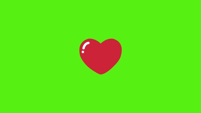 Vibrant animated red heart pulsates with love and positive energy on a bright green screen background, perfect for dynamic video projects and joyful celebrations.