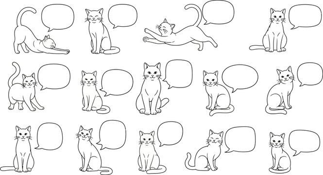 Elegant feline illustration with speech bubbles for diverse design and communication usage