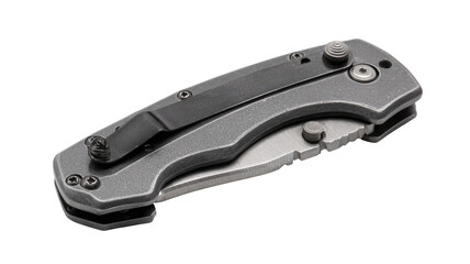 Close-up of a gray metal folding knife