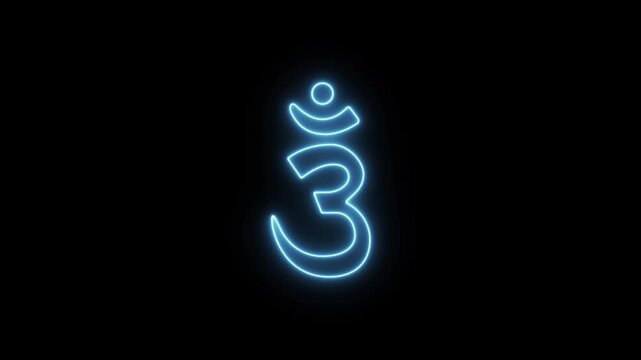 Ajna chakra symbol. Yoga neon icon flickering animation.