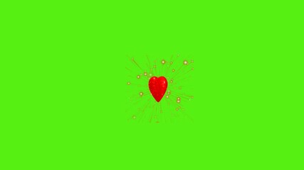 Animated red heart shimmers on green screen, perfect for love themed projects or romantic greetings, add a touch of magic to your creations with this dynamic element