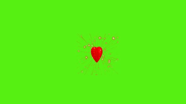 Animated red heart shimmers on green screen, perfect for love themed projects or romantic greetings, add a touch of magic to your creations with this dynamic element
