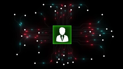 Digital Human Icon Connected to Futuristic Circuit Board Network Glowing Lights Data Flow Technology Concept - Powered by Adobe