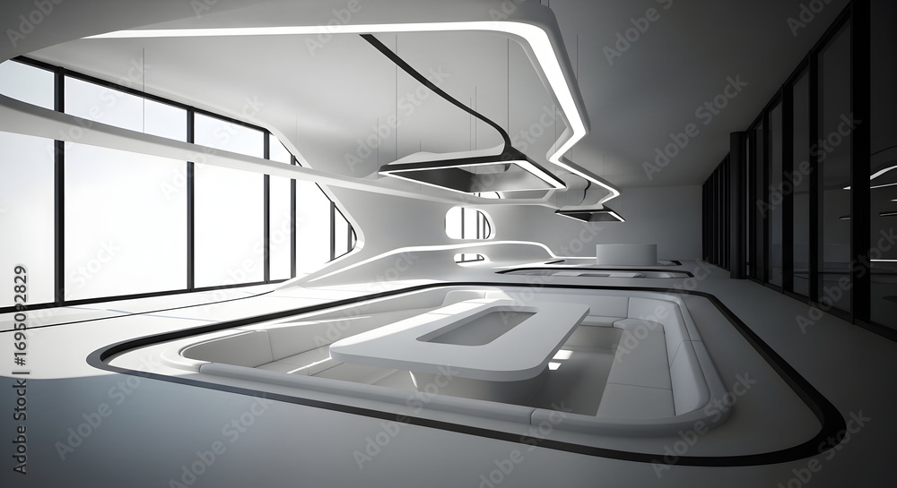 Poster futuristic interior space with modern architecture creating aesthetic design elements