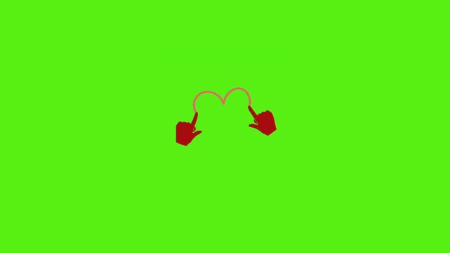 Dynamic animated hands forming a vibrant pink heart shape on a bright green screen background, perfect for love, romance, and celebration projects