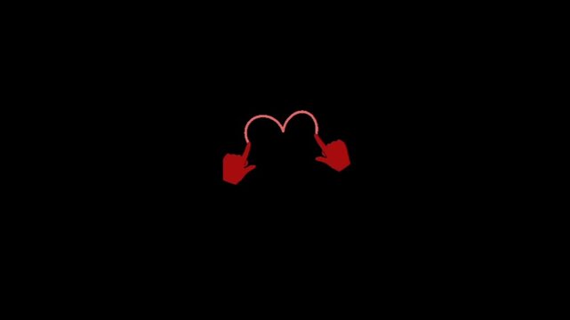 Captivating animation of hands forming a heart shape with vibrant red fingers and a soft pink glow, perfect for expressing love and connection in dynamic video projects.
