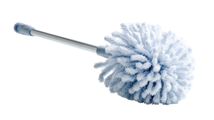 Light-gray duster with a long, silver handle.  A fluffy, light-gray microfiber head is attached to a slim, metallic pole