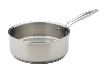Isolated stainless steel saucepan for cooking, kitchenware item with modern handle design