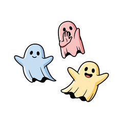 Playful Ghost Trio A Colorful Halloween Illustration
