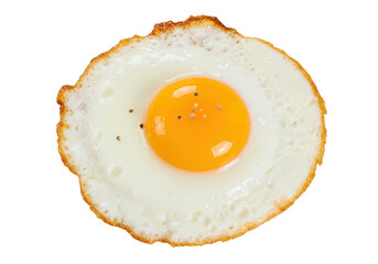 Isolated Fried Egg, Sunny Side Up on Plate, Classic Cooked Breakfast Food, Yolk and Protein
