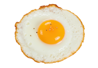 Isolated Fried Egg, Sunny Side Up on Plate, Classic Cooked Breakfast Food, Yolk and Protein