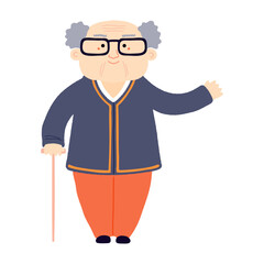 Senior man in traditional Korean clothes hanbok, grandfather, isolated on transparent. Hand drawn flat vector illustration. Cartoon character. Chuseok, Seollal design element, clip art