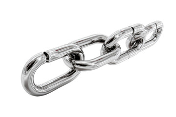 Obraz premium Close-up of a section of polished metal chain. Links are interconnected, creating a continuous chain. The chain is presented in a 3D rendering, with a smooth, reflective surface