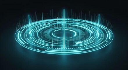 Fototapeta premium Digital Interface: A futuristic digital interface glows with intricate circuitry, conveying data streams. Its vibrant lines and circular shapes evoke a sense of cutting-edge technology and innovation.