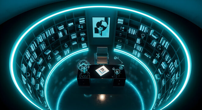 Futuristic Office Design With Glowing Aureole for Creative Work and Imaginative Ideas