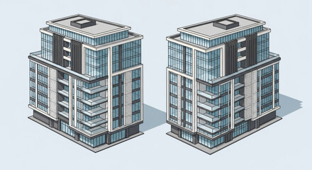 Isometric modern apartment building architecture design illustration real estate property development urban living