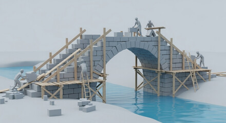 Stone bridge construction project architecture engineering building process design and planning concept